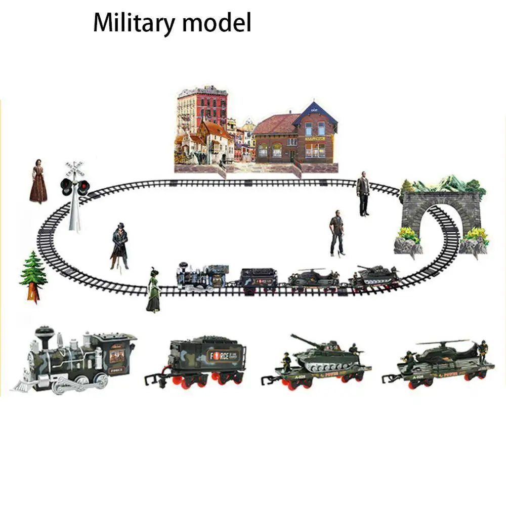 Milirary model Новейший электрический динамический паровой Радиоуправляемый трек-поезд набор имитационная модель игрушки для детей перезаряжаемая детская игрушка на дистанционном управлении - Цвет: Milirary model