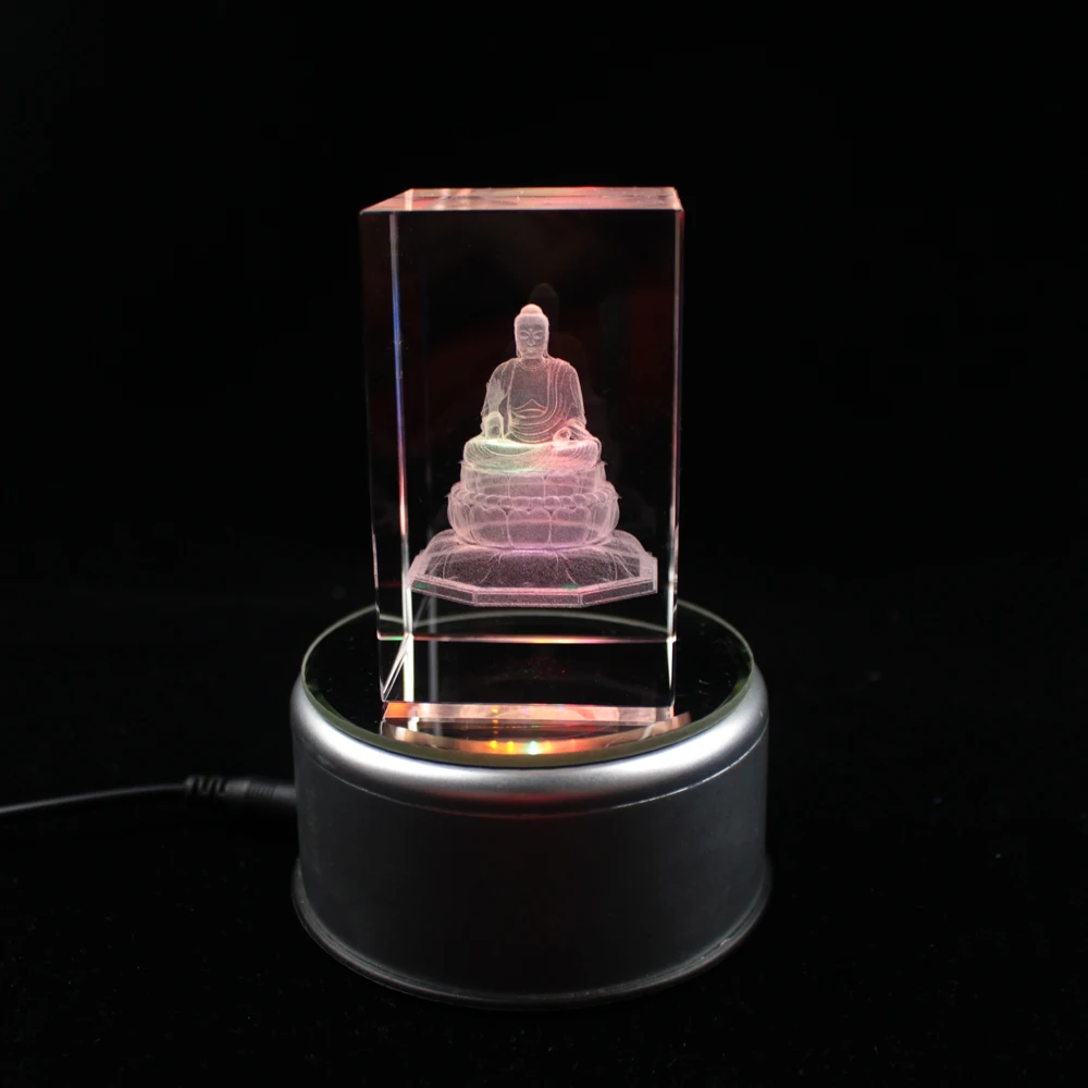 Новый дизайн классический хрустальный кубик Trasparent с 3D статуями Будды скульптуры