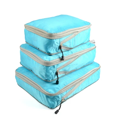02 style blue Высококачественные компрессионные упаковочные кубики Quenya, 3 различных размера, органайзеры для упаковки багажа для путешествий, водонепроницаемые прочные багажные сумки - Цвет: 02 style blue