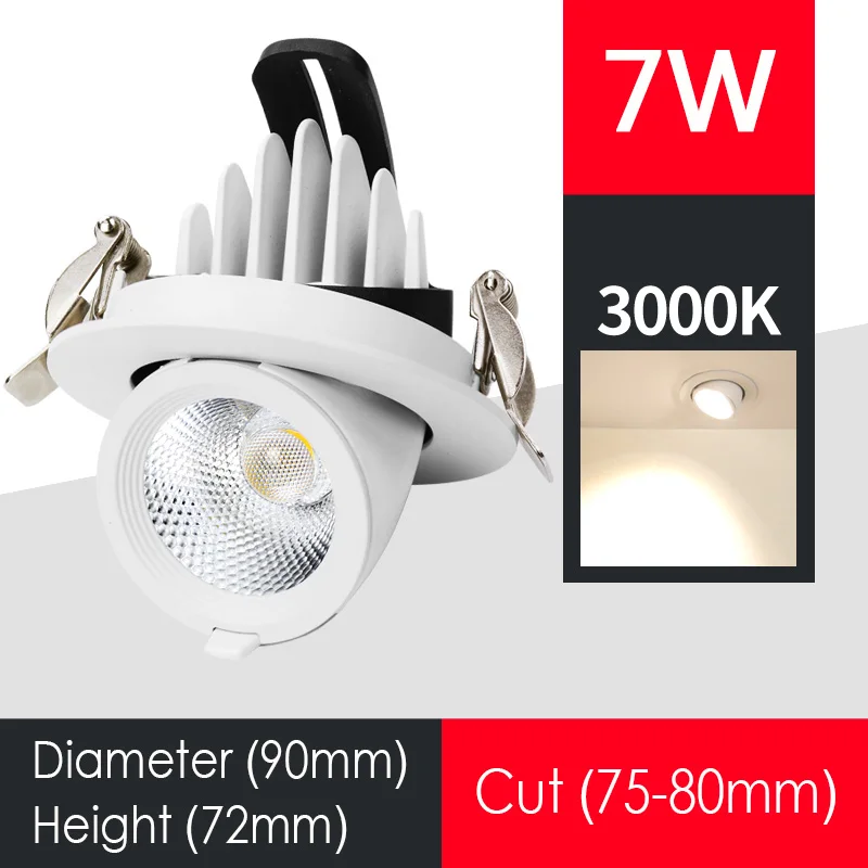 Dimmable Светодиодный точечный светильник со слоном в носу, встраиваемый потолочный светильник COB, светильник для гостиной, коридора, магазина одежды, осветительные приборы - Испускаемый цвет: 7W --- Warm White