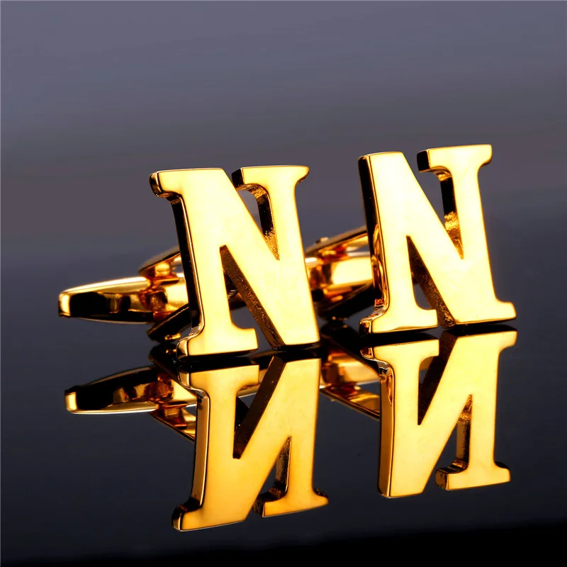 Простой дизайн буквы M S формы запонки для мужчин Желтое золото/браслет
