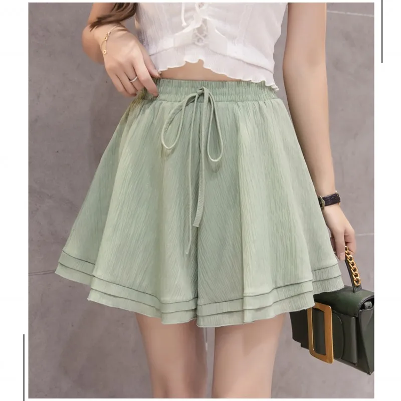 

Shorts Women Fashion summer Casual chiffon High waist plus size thin female wide leg XL 2019
