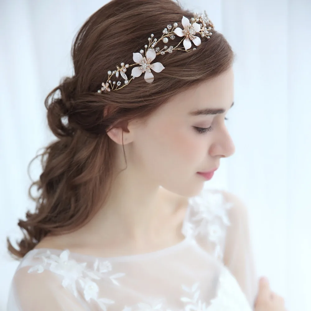 

Pearl Rhinestone Flower Bride Hairband Hair Ornaments Wedding Accessories Bride's Tiara Gold Color Flower Hair Accessories