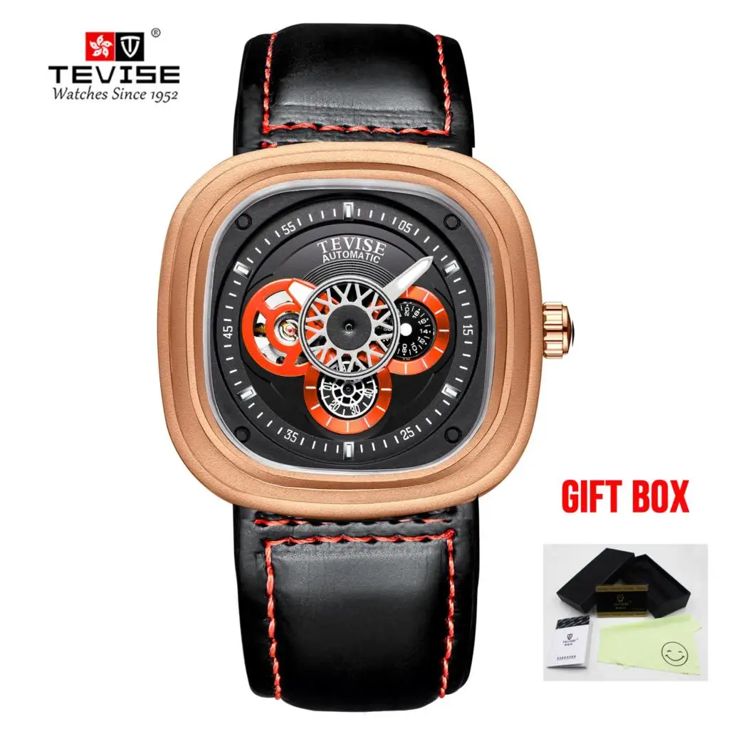 rose gold red Tourbillon Мужские автоматические механические часы Montre Homme Топ бренд Tevise Бизнес Спортивные военные часы мужские наручные часы Relogio - Цвет: rose gold red