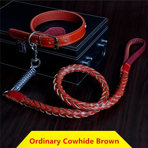 Ordinary Cowhide Bro Ошейники для собак из воловьей кожи высокого качества, поводок, цепь для собак, поводок для домашних животных, Прочная кожа, Средние/большие товары для домашних собак - Цвет: Ordinary Cowhide Bro