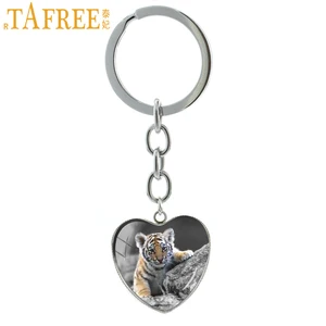 Брелок TAFREE в виде животного с тигром, аксессуары для женских и мужских сумок, стеклянный кабошон, дизайн в форме сердца, Подвесные Брелки E628