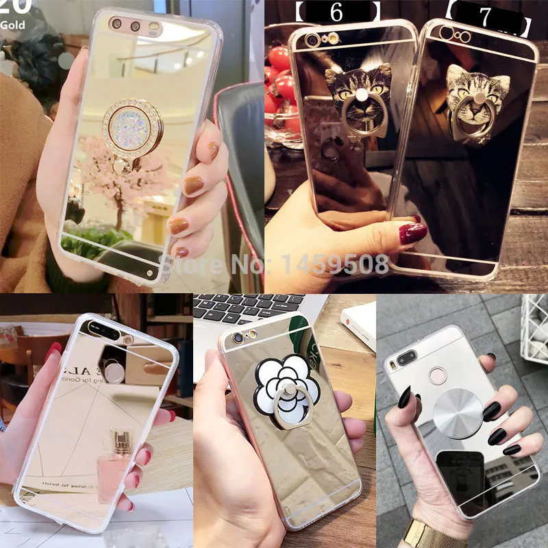 Для Xiaomi Redmi 5 6 7 6A Note 5A Pro силиконовый зеркальный мягкий чехол Bling Diamond Ring Stand Cover| |