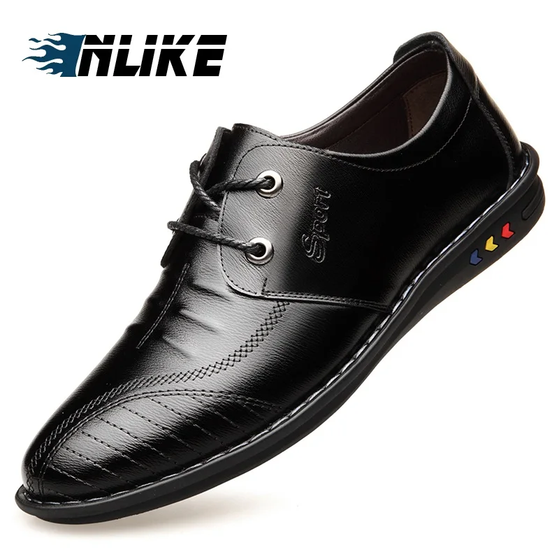 INLIKE Men Leather Flats Shoes Solid Color Breathable Non-slip Soft Buttom Doug Lace-Up Spring/Autumn Men's | Обувь