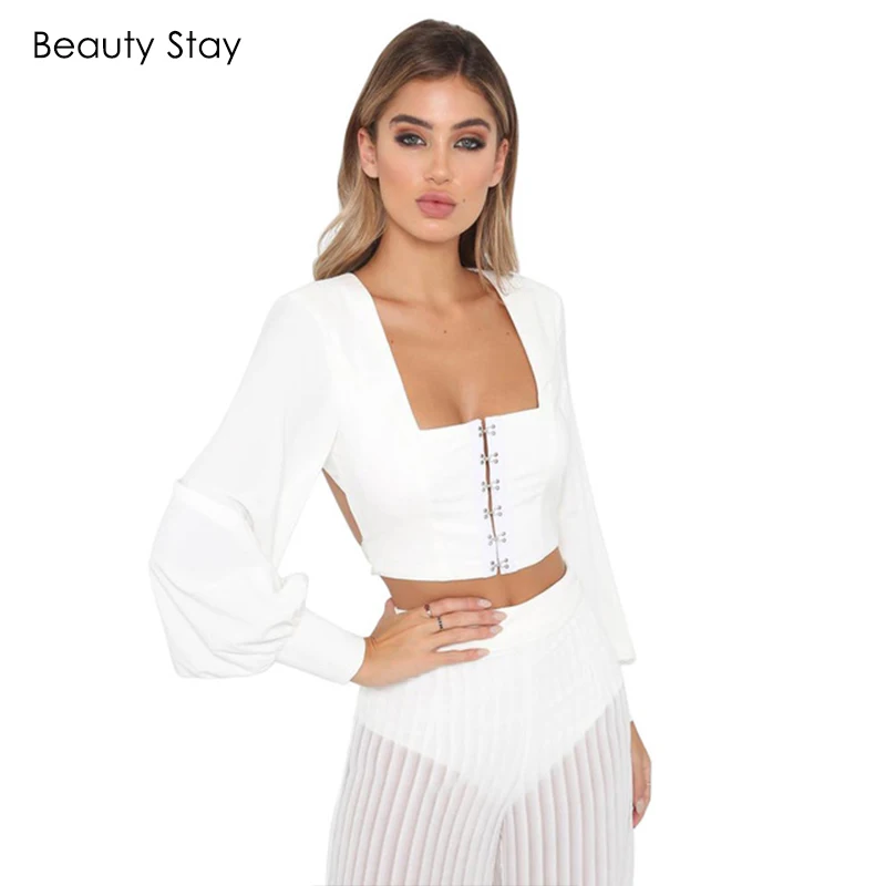Женская блузка Beauty Stay белая Повседневная шифоновая со шнуровкой спереди и