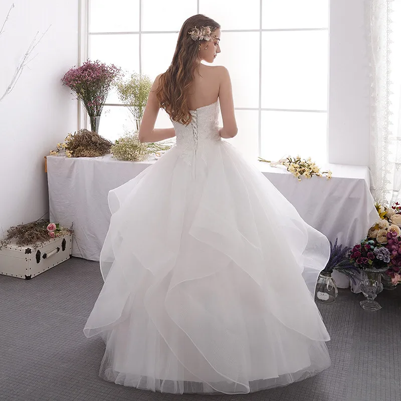 Пляжное бальное платье из органзы с оборками и кружевной вышивкой цвет слоновой