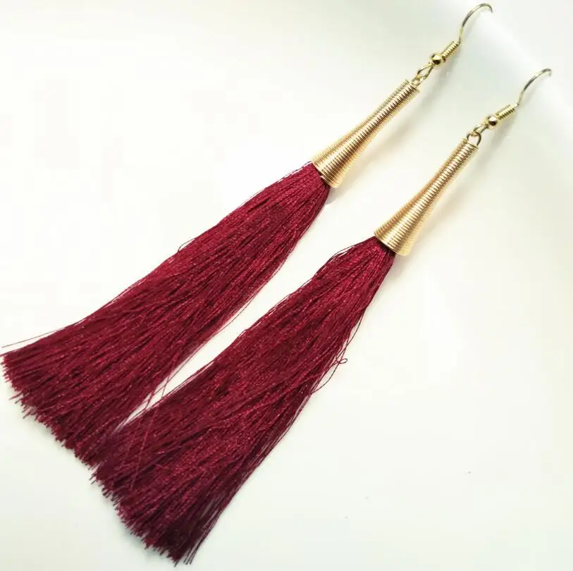 wine red Популярные длинные серьги с ниспадающими кисточками, женские модные ювелирные изделия, Золотые Металлические Висячие серьги для подарков - Окраска металла: wine red