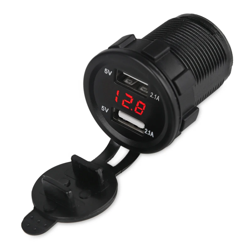 

Urbanroad 5V 2.1A Dual USB Motorcycle Car Cigarette Lighter Charger Socket Charger LED Digital Voltmeter Meter Monitor 12V 24V