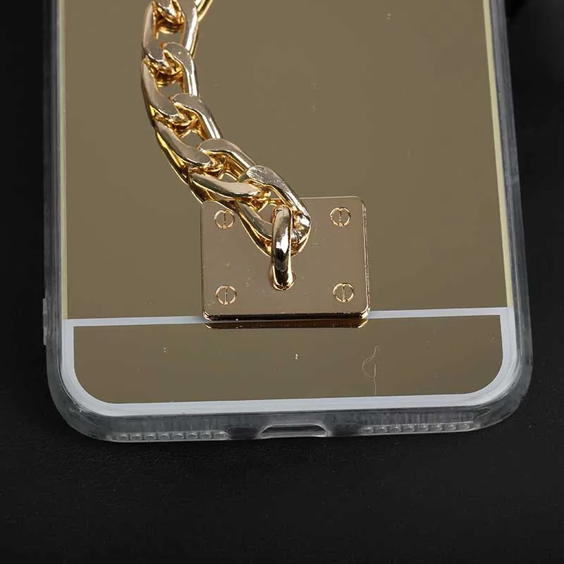 Gold chain mirror case Back Cover for iPhone 7 Plus 1 Pc/lot Soft TPU Woman Girl Golden |