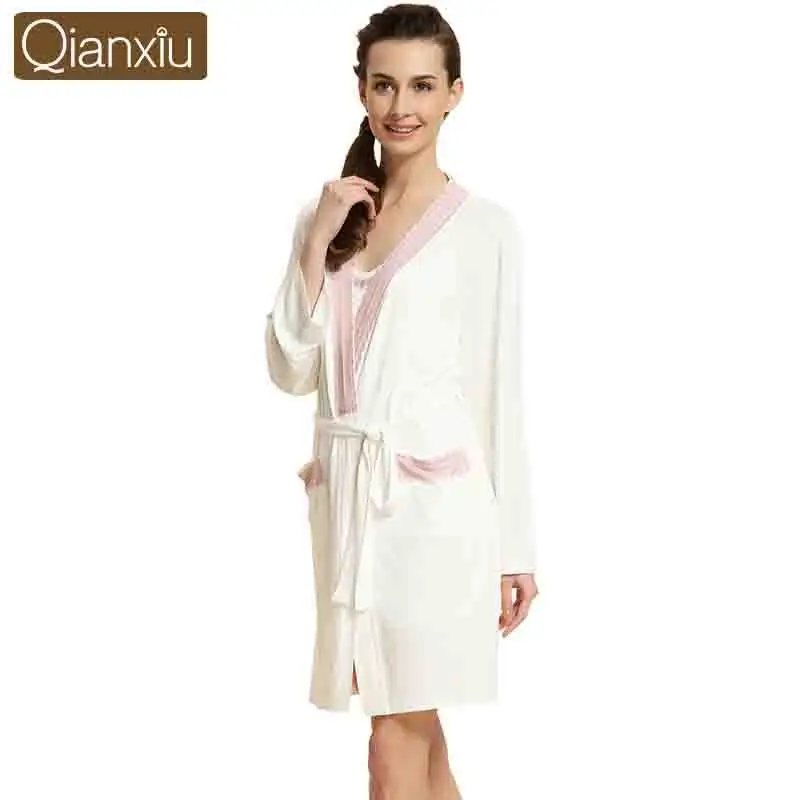 Женщины Одеваются Одежды Для Batas Para Mujer Pijama Qianxiu Модальные халат Набор Для Женщины Дамы Ночной Рубашке Костюм Sexy Hot Слау халат - Цвет: women white