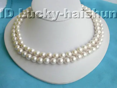 Selling Jewelry>>>17" 2row 10mm round white freshwater pearls necklace j3507