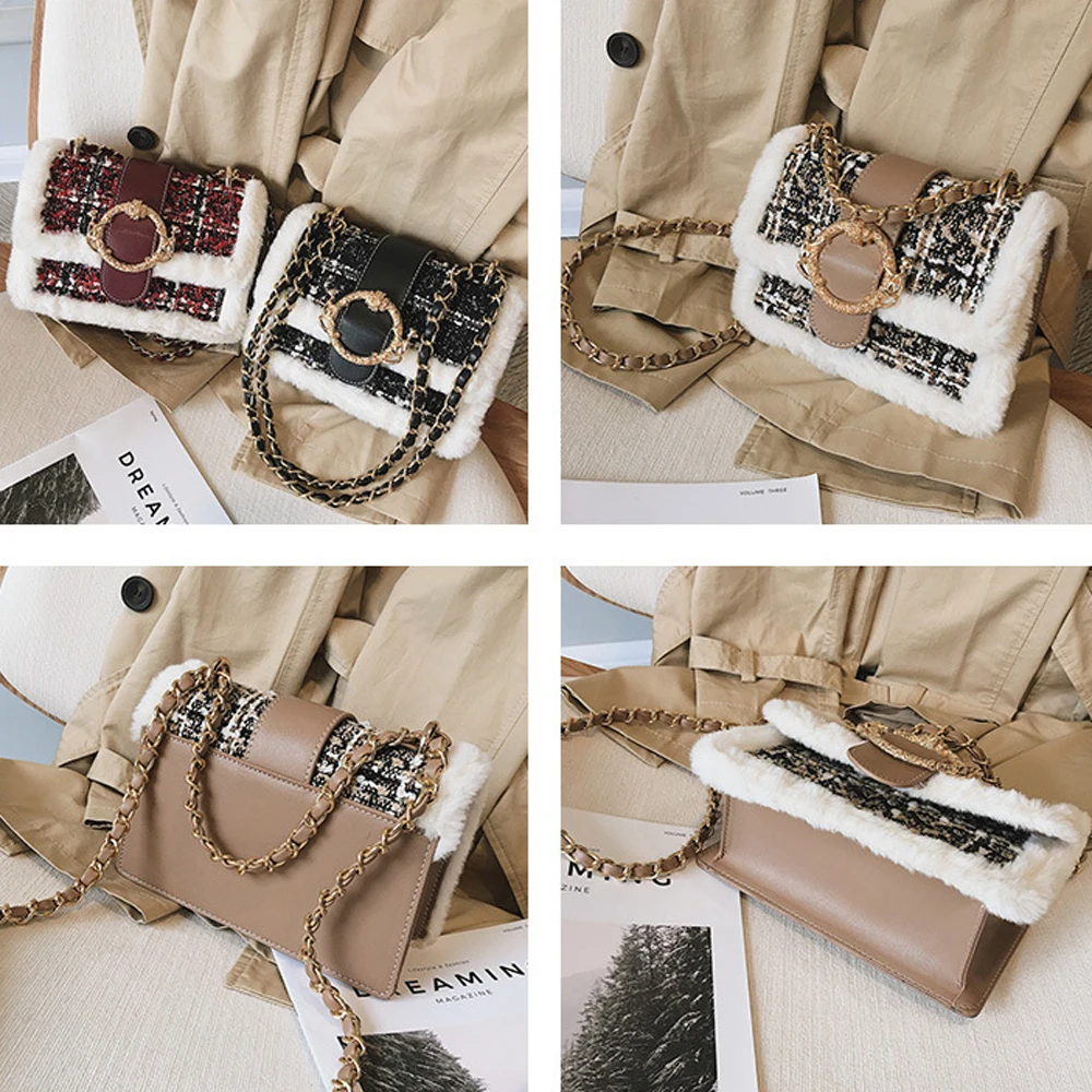 Роскошные женские Bolsa кроличьи волосы Bolsas Feminina Borse Да Донна цепь дамская сумочка