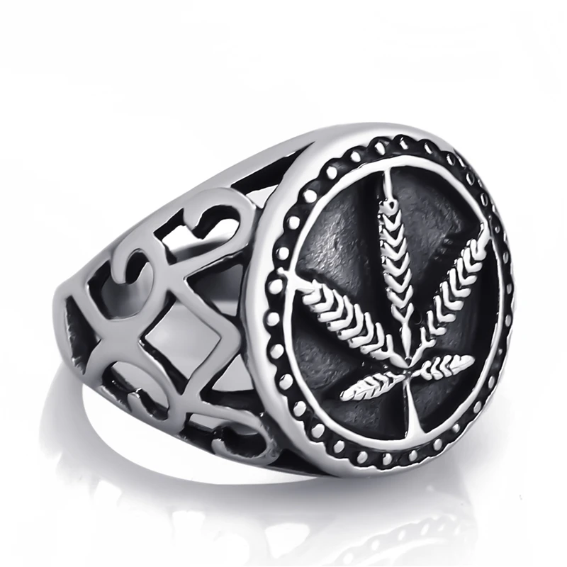 Mens Boys Stainless Steel Ring Weed Marijuana Cannabis Leaf Symbol Fashion Jewelry Size 8-13 | Украшения и аксессуары