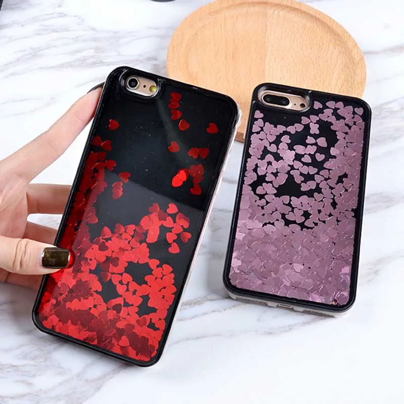 Kerzzil Glitter Liquid Quicksand Phone Case For iPhone 7 8 Plus Shiny Love Heart Sequin Cases 6 6s Hard Back | Мобильные телефоны и