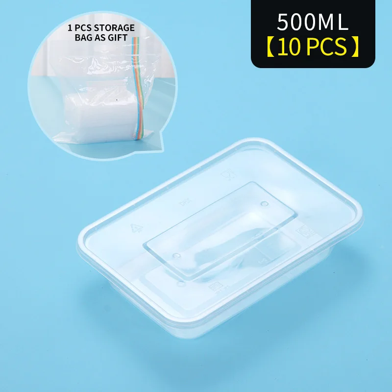 10 Pcs 500ml WORTHBUY 10 шт./партия японские одноразовые пищевые контейнеры BPA бесплатно пластиковая коробка для бенто микроволновая печь Ланч-бокс для школы обеденный набор - Цвет: 10 Pcs 500ml