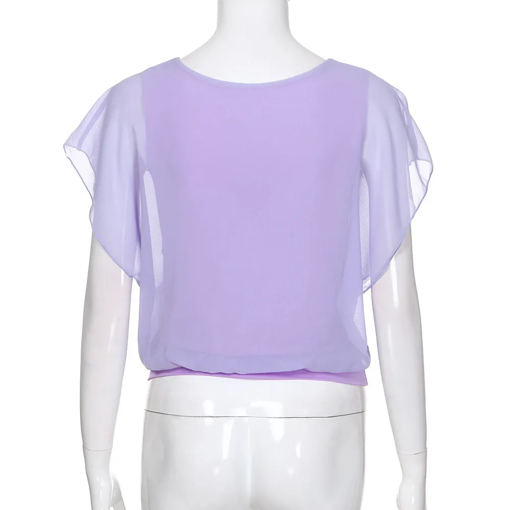 Женская блузка больших размеров, Blusas elegantes de mujer, однотонные повседневные свободные Модные топы из тонкой плотной ткани с круглым вырезом и короткими рукавами «летучая мышь», L* 5