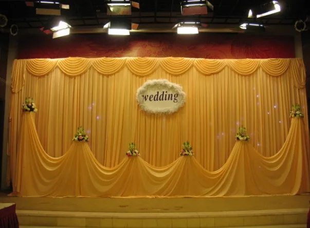 

3M*6M gold yellow Swags Hot Sale Wedding Backdrop Stage Curtains