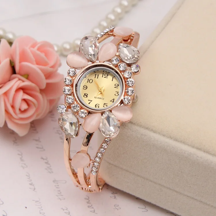 Женские кварцевые наручные часы стразы цветочные ювелирные изделия подарок LL @ 17