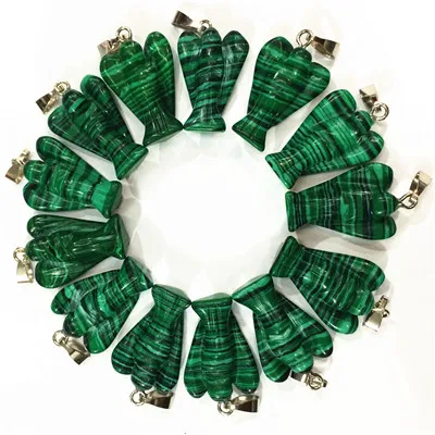 malachite Модный натуральный камень подвески ангелы исцеления Подвески бирюзой Агаты опал для Для женщин Изготовление ювелирных ожерелий, 12 шт - Окраска металла: malachite