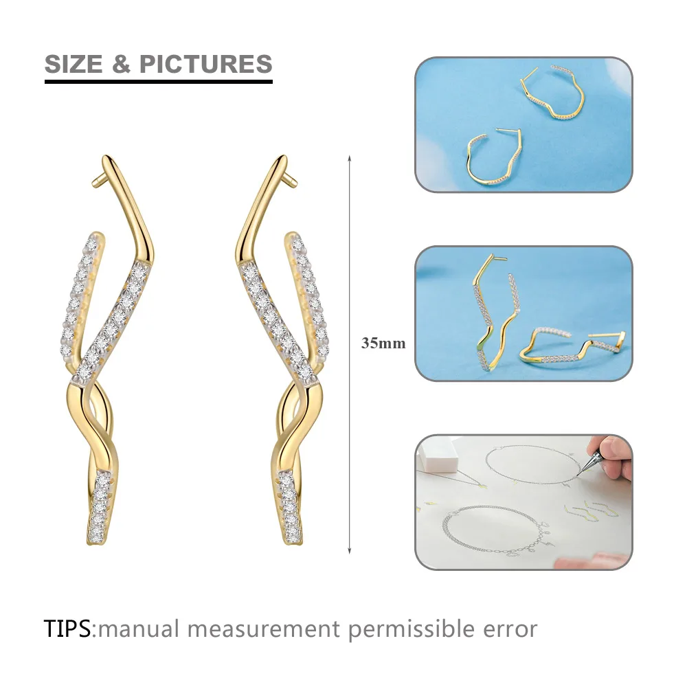 SA SILVERAGE 100% 925 Sterling Silver Sky City Lightning Gold Color Drop Earrings for Women 2018 New |