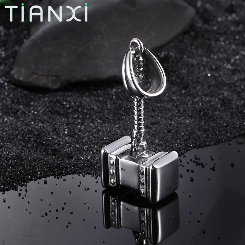 TIANXI Stainless Steel Silver Color Hammer Necklace Classic Punk Men Jewelry Charm Pendant &amp Twisted Singapore Chain Accessories |