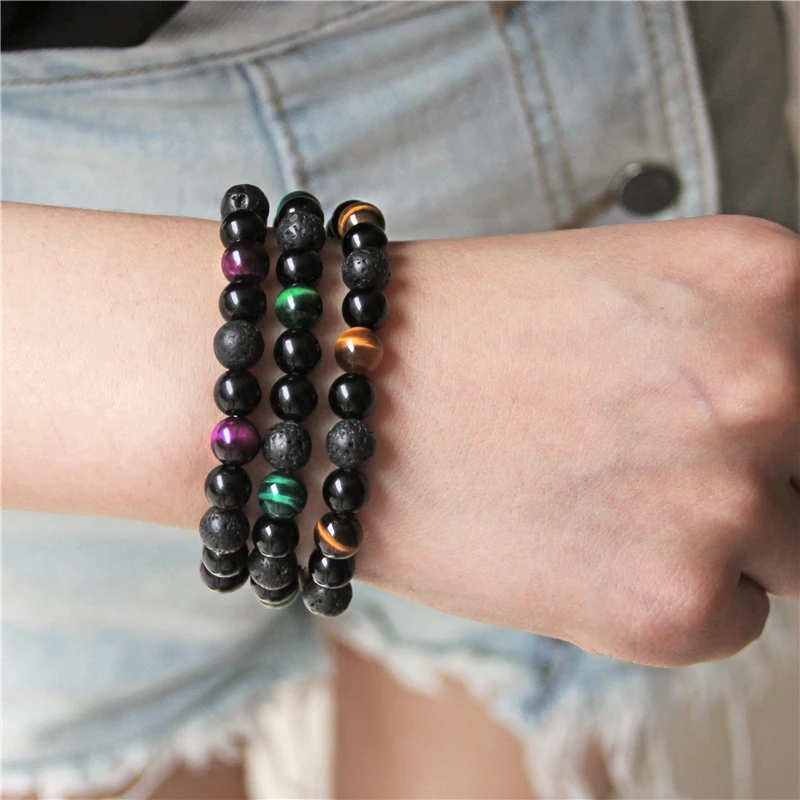 Браслет из натурального фиолетового камня с тигром и камнями модный браслет