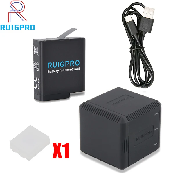 charger and battery 3 шт Go Pro литиевая батарея для GoPro Hero 8 7 версия батареи 3 слота зарядное устройство для GoPro 7 Hero 6 Hero 5 аксессуары для камеры - Цвет: charger and battery