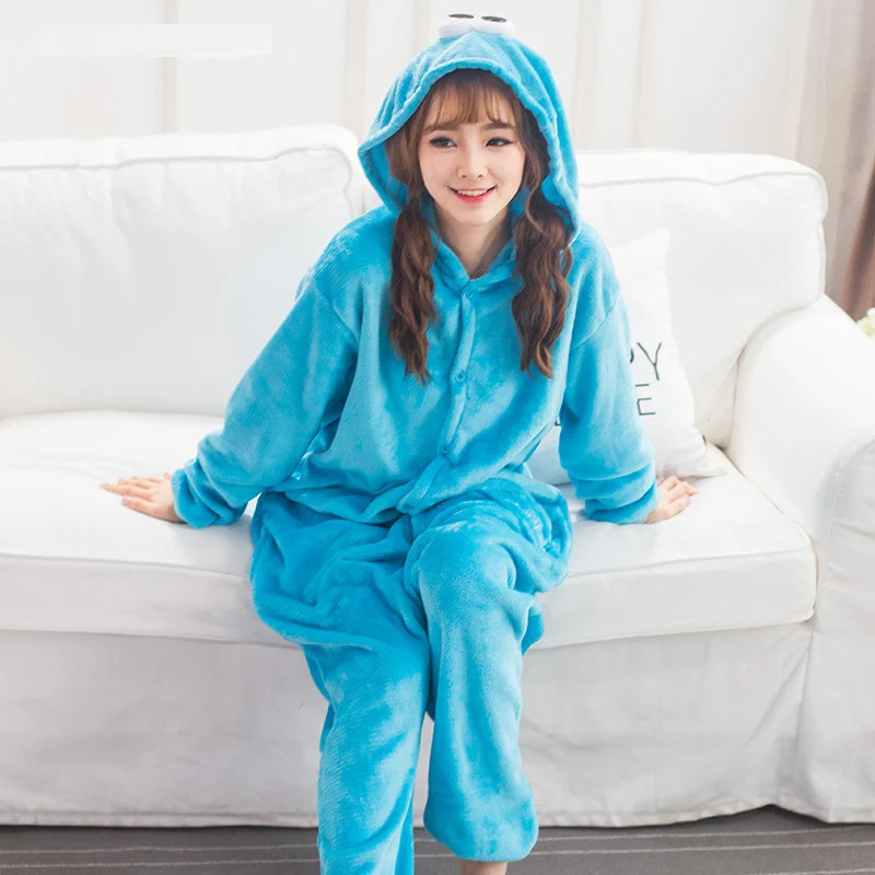 Cookie Monster Kigurumi Onesie Sesame Street Pijamas Cartoon Pajamas Jumpsuit Adults Sleepwear Cosplay Halloween Costume Suits