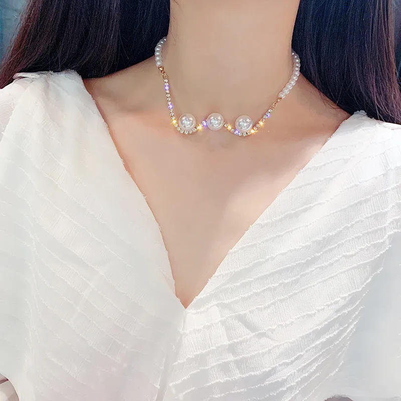 FYUAN, модные, стразы, колье, ожерелья для женщин, новинка, Bijoux, имитация жемчуга, волнистые ожерелья, массивные ювелирные изделия, вечерние, подарки