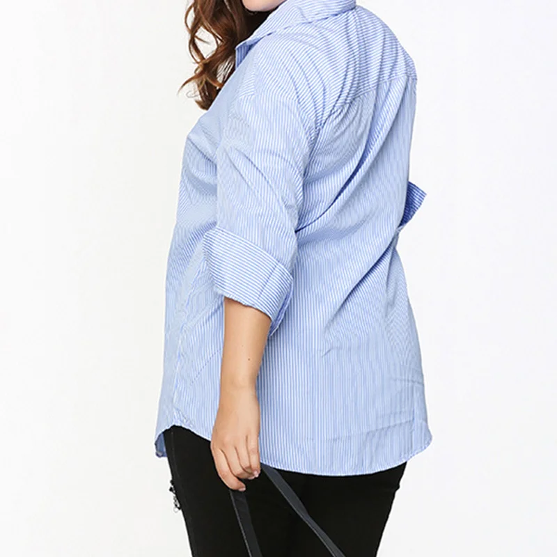

Valink 2017 New Fashion Women Lapel Long-sleeved Shirt Loose Striped Embroidered Shirts Tops Blusa Feminina Plus Size Blusas