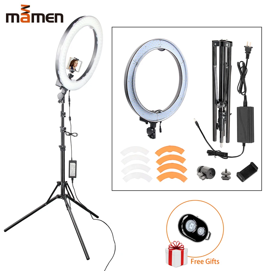 MAMEN 18 inch 240 LED Ring Light Mirror Make Up Beauty Light with Stand for Wedding Photography, Beauty Light, Night Video
