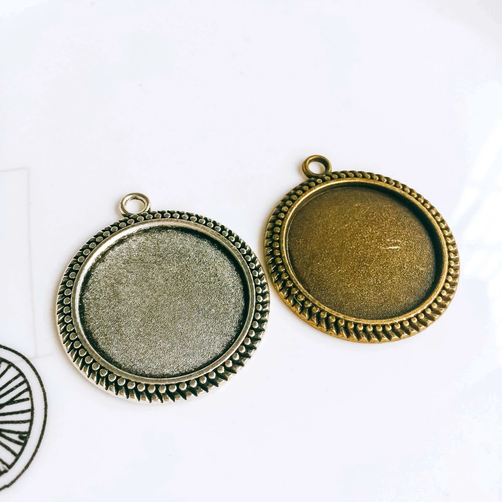 

5pcs/lot 25mm Necklace Pendant Setting Antique Bronze Silver Glass Cabochon Blank Base Supplies for Jewelry Finding T03