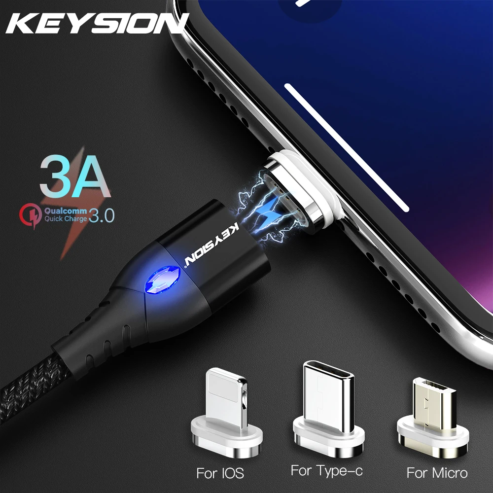 Магнитный USB-кабель KEYSION 3A для iPhone кабель Micro USB Type-C магнитное зарядное устройство