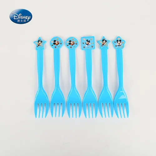 forks 6pcs Дети с днем рождения украшения набор посуды Микки предметы для вечеринки, сувениры баннер на тарелке, чашке соломенный мешок Лут салфетка выдув - Цвет: forks 6pcs