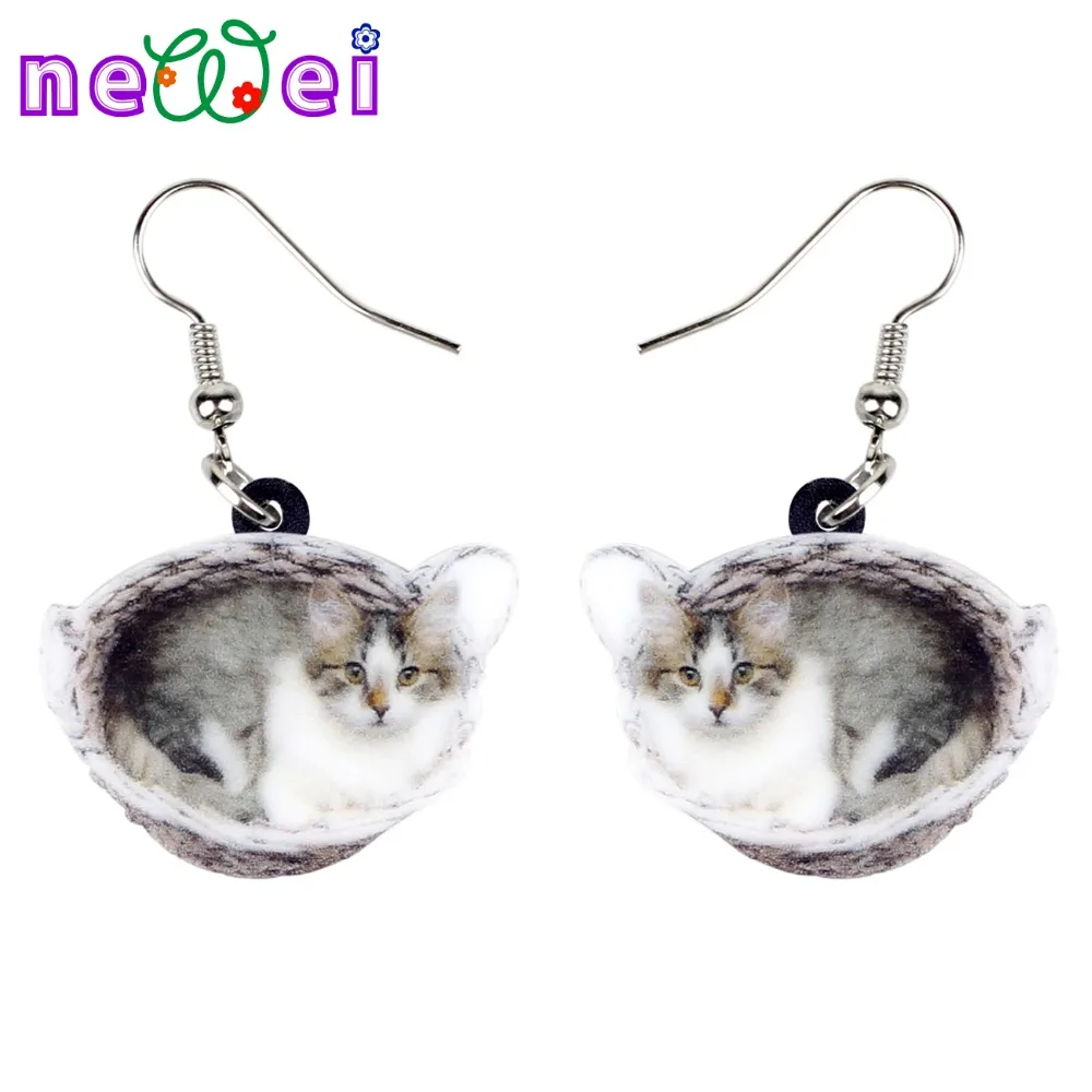NEWEI акриловые сладкий серый котенок кошка корзины серьги большие длинные падение