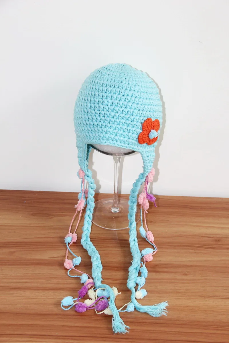 

Бесплатная доставка, милая вязаная шапка для малышей ручной работы 100%, Шапка-бини с яркими розовыми цветами, детская шапка из 100% хлопка