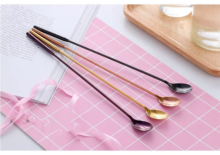 1PC colorful Stainless Steel cocktail spoons with long handle Gold Stirrer Barware Fruit Juice Mixing Spoon Drinking Tool PA 007 | Дом и сад