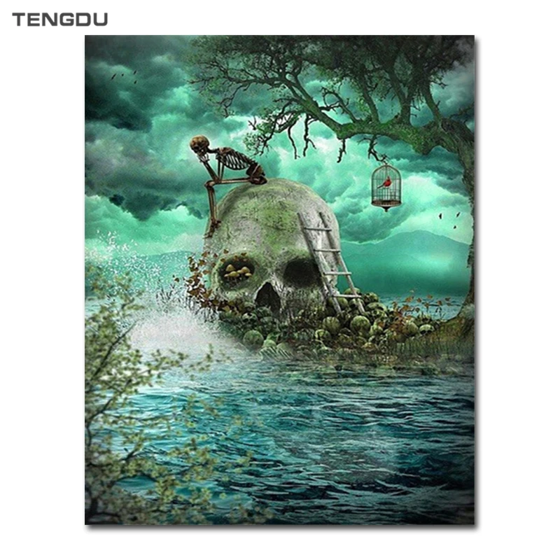 

Skull Full Square 5D Diy Diamond Embroidered Skeleton Thinking 3D Photo Diamond Painting Mosaic Rhinestone Crafts Gift Decoratio