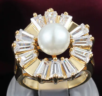 Позолоченное или серебряное кольцо красивый Хрустальный цветок с жемчугом из