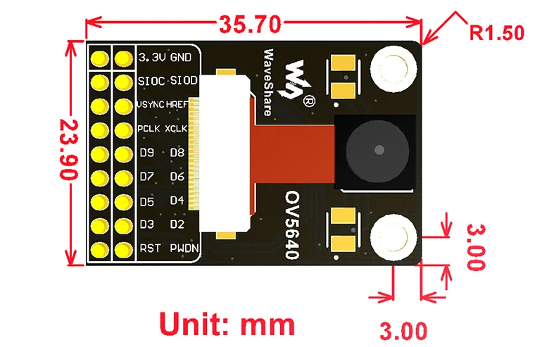 

Camera Module Based on OV5640 Image Sensor, 5 Megapixel (2592x1944), Auto Focusing with Onboard Flash LED