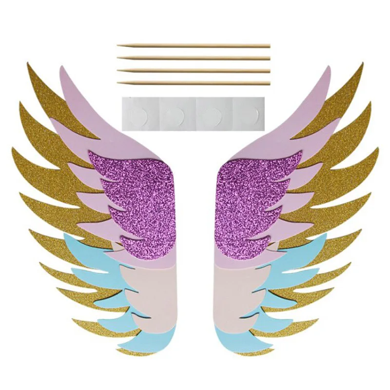 wings 1 шт. Единорог торт Топпер многоразовый Золотой Единорог Рог торт Топпер с ресницами ухо для единорога День Рождения украшения поставки - Цвет: wings
