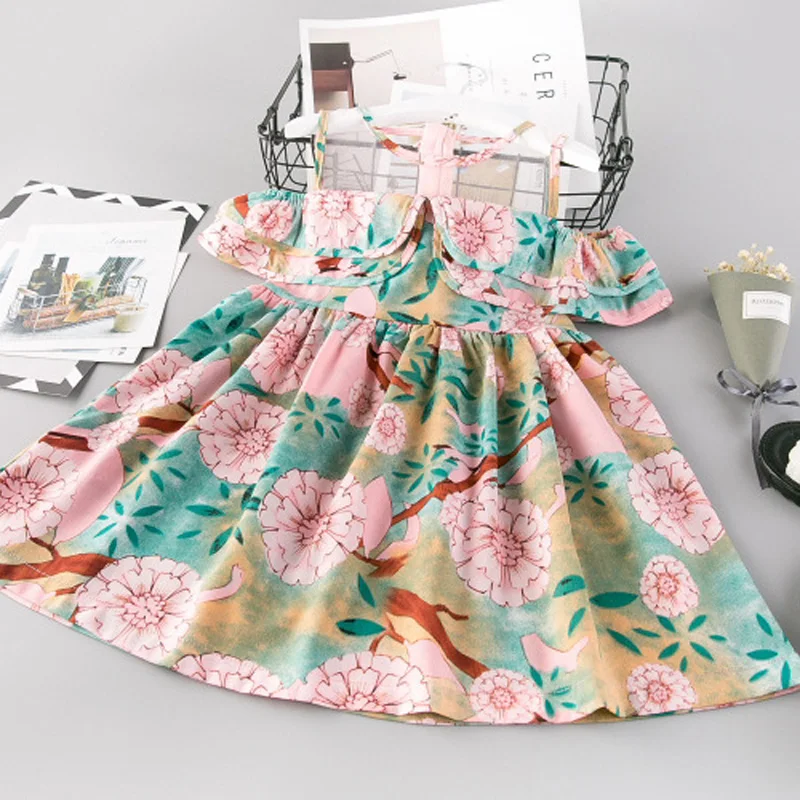 Повседневное платье для маленьких девочек с цветочным рисунком летнее оборками