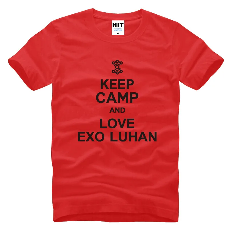 Мужская футболка с принтом Keep Camp and Love EXO Luhan Модная хлопковая коротким рукавом 2015 |