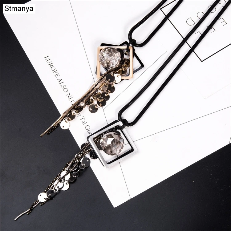 

Hot New Fashion Women crystal Necklace Crystal hollow geometric tassels Long Necklace For Women Best Gift jewelry N1087