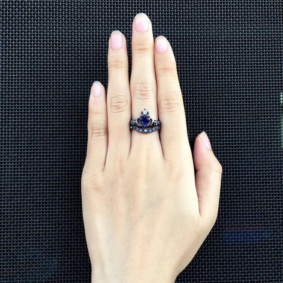 Женское кольцо с кристаллами циркония черный и синий цвета|crystal rings for women|claddagh