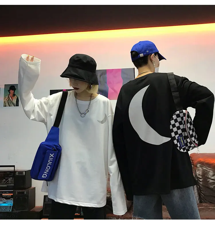 Harajuku Для женщин 3м Reflective лунный свет принт, модная футболка с круглым вырезом и длинными рукавами, в стиле «хип-хоп»; зеленый; фиолетовый; Повседневная футболка футболки гриппов Размеры